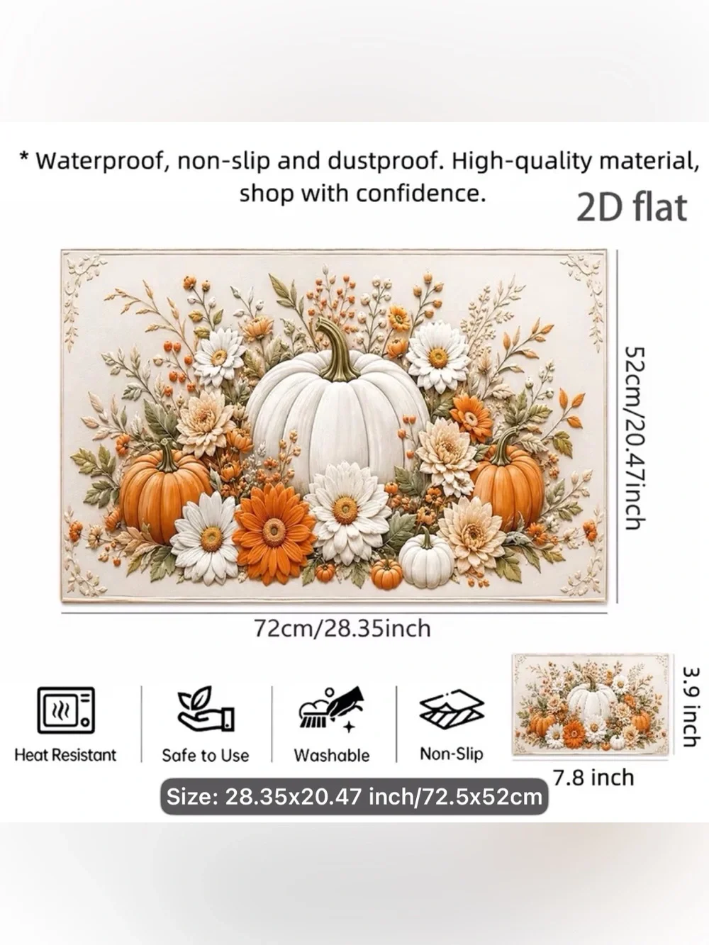 Autumn/Fall Pumpkin Floral Stove Top Protector-Orange/White Size-28.35x20.4 NIB